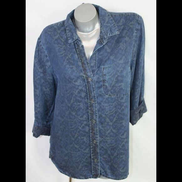 Cloth & Stone Button Front Denim Chambray Shirt Blue 3/4 Sleeve Size Medium - Picture 1 of 8